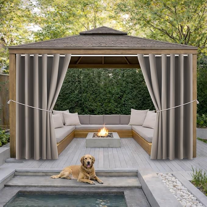 Waterproof Outdoor Curtain W84 x L120 - Grommet Top Sunlight Blocking Window Treatment Drapes Blackout Curtains for Home Bedroom Living Room Patio Pergola Cabana Gazebo (Taupe, 2 Panels)