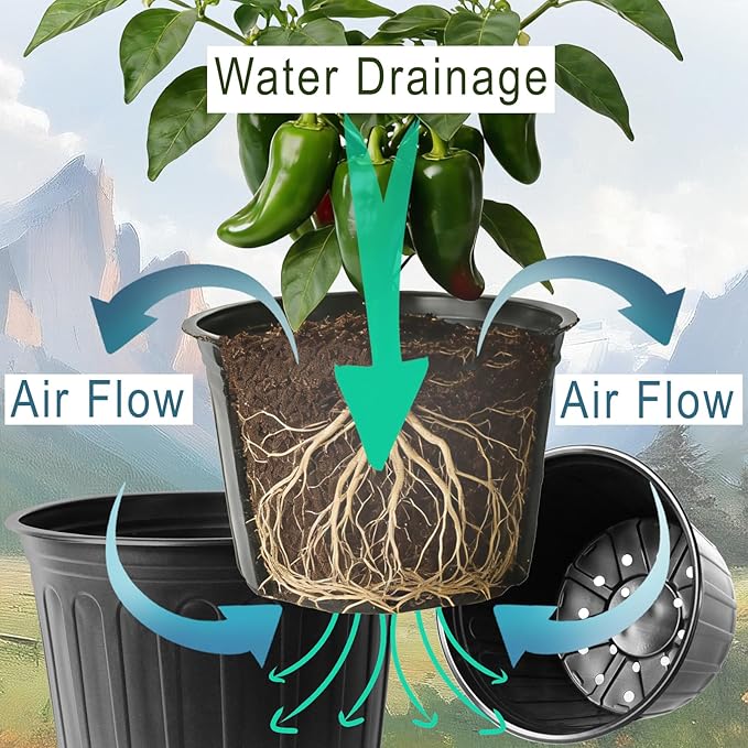 50-Pack 2.5 Gallon Flexible Plastic Plant Pots,Thickened Soft Seed Starting Container for Indoor Outdoor Plants, Seedlings, Vegetables, Succulents and Cuttings