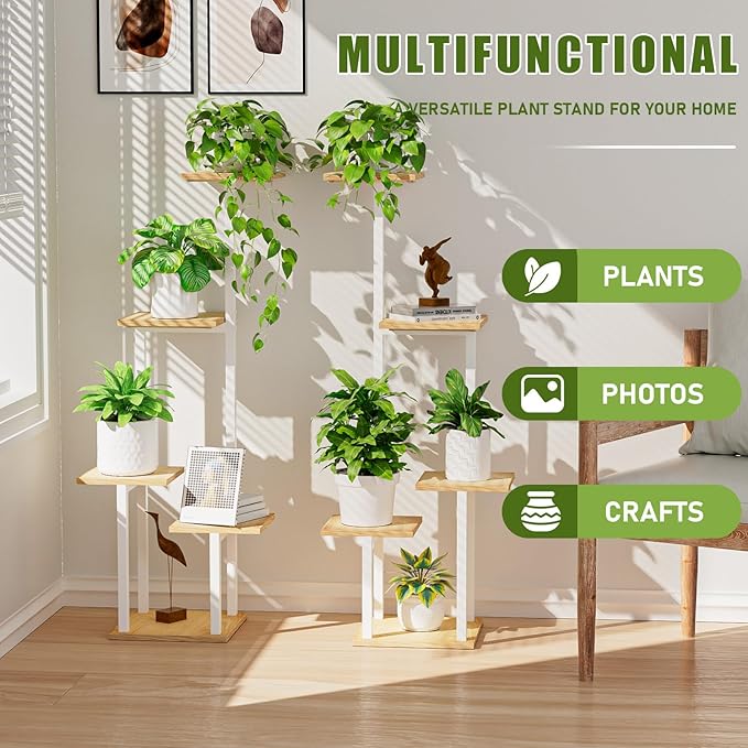 LATIBELL Plant Stand Indoor with Grow Light - 2 Pack Metal Plant Shelf for Indoor Plants Multiple, 5 Tiered Corner Plant Stand Shelves, Plant Rack Display Flower Holder for Living Room Patio (White)