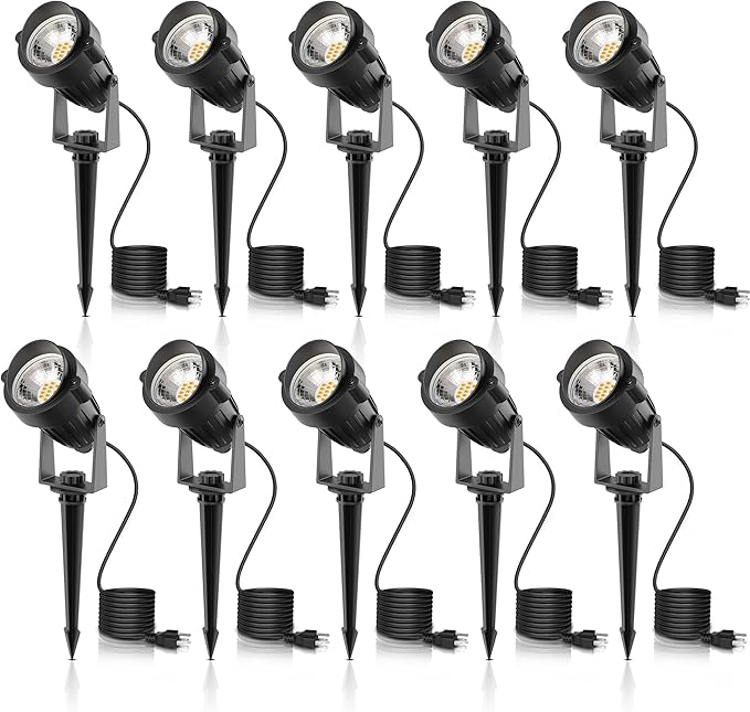 L LOHAS LED Outdoor Landscape Lighting, Auto On/Off 3000K Low Voltage Landscape Lighting, IP66 Waterproof Spot Lights for Yard, Outside, Garden, House, Pathway, Plant, Holiday Decor (10 Pack)
