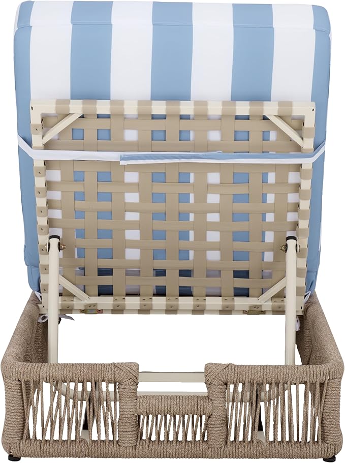 SAFAVIEH Outdoor Patio Furniture Collection - Gillian Heather Tan Rope Daybed, Baby Blue Stripe Cushion, Coastal Sunlounger, Fully Assembled (PAT7527U)