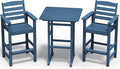 SERWALL Balcony Adirondack Chairs and Table 3 Pieces Set, Adirondack Bar Height Chairs Set of 2 and Bar Table, Outdoor Bar Stools Set for Bistro, Poolside, Backyard, Blue