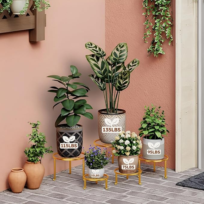 5 Pack Plant Stand Indoor Outdoor, Flower Pot Stand Plant Rack for Home Courtyard Gardens, Round Metal Corner Plant Stand for Flower Holder for Multiple Plants
