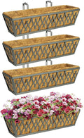 4 Pack 24 Inch Window Boxes Planters Railing Planter Box with Adjustable Brackets for Porch Fence Patio Balcony Hanging Flower Baskets with Coco Liners for Outdoor Garden Decor - Dark Grey