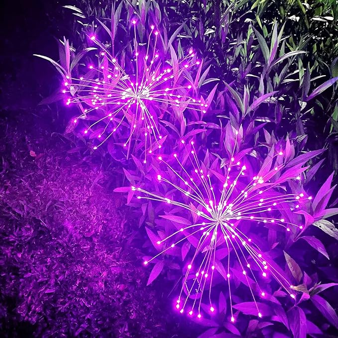 JJGoo Solar Firework Lights, 2 Pack 180 LEDs 2 Lighting Modes Solar Lights Outdoor Waterproof for Garden Patio Walkway Pathway Party Wedding Christmas Decorative - Pink