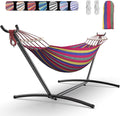 Double Hammock with Heavy-Duty Steel Stand,Portable,Easy Assembly,600lbs Weight Capacity,Suit for Indoor,Yard,Camping,or Outdoor-Wide Red
