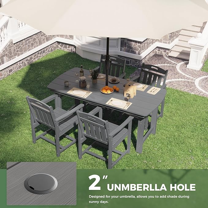 HDPE Outdoor Patio Dining Set with Table & 4 Chairs, All-Weather 5-Piece Outdoor Table and Chairs, 2" Umbrella Hole, Patio Furniture for Garden, Backyard, Deck | Grey