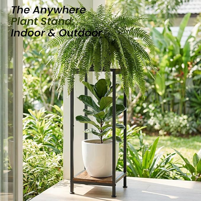 TOSKING 30" Tall Plant Stand, 2-Tier Metal & Wood Plant Shelf, Heavy Duty Flower Pot Holder (Holds 160 lbs) for Living Room, Corner, Balcony and Garden