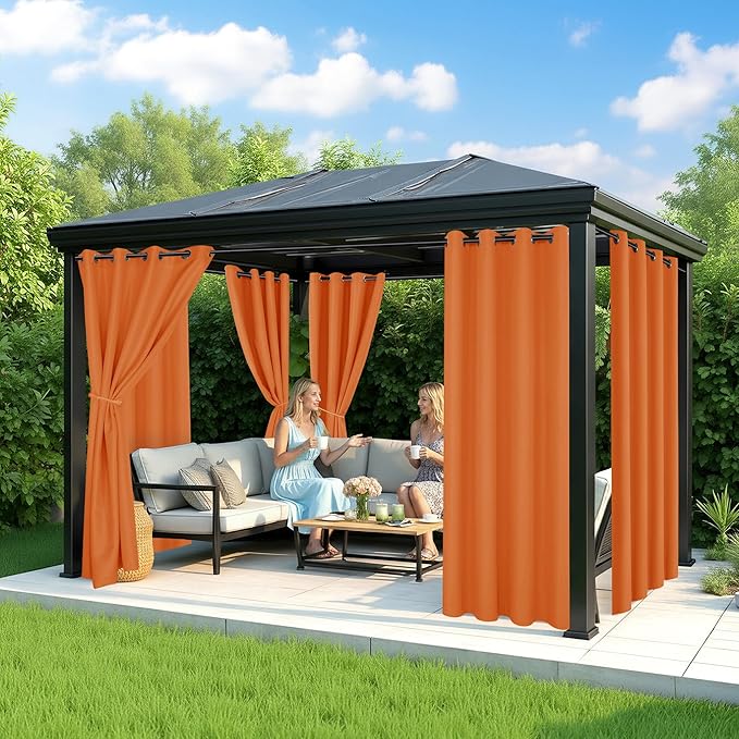 Outdoor Curtains for Patio Waterproof - 6 Panels Privacy Weatherproof Outside Curtains with Grommets for Pergola, Gazebo, Porch, Cabana, Balcony, 54 x 84 Inch, Mecca Orange