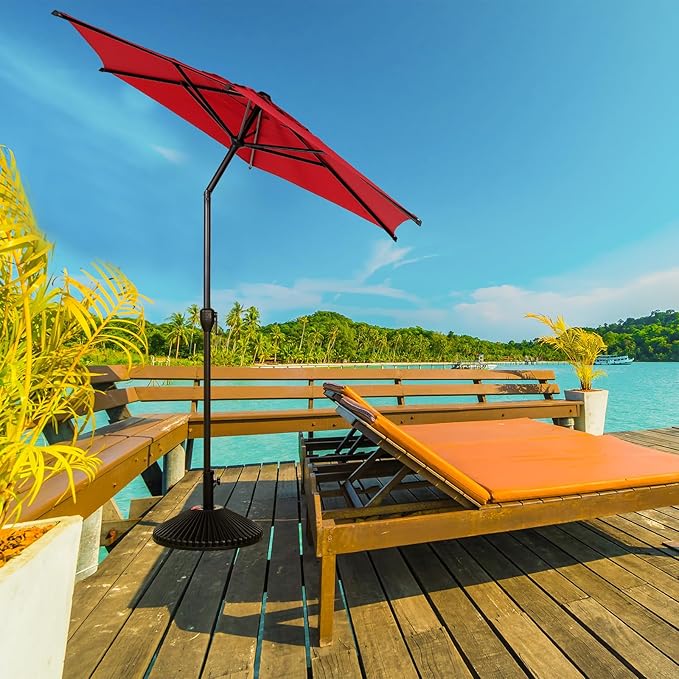 Abba Patio 7.5FT Lyon Outdoor Patio Umbrella Outdoor Table Umbrella with Push Button Tilt and Crank Market Umbrella 6 Sturdy Ribs UV Protection Waterproof for Garden Deck Backyard Pool Dark Red