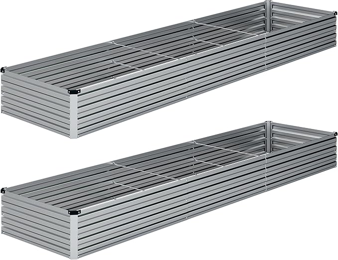 2PCS Galvanized Raised Garden Bed Kit,Vegetable Boxes-Rectangle Metal Flower Box,Large Planter Raised Beds Outdoor Garden for Planting,Fruit,Herb-Silver