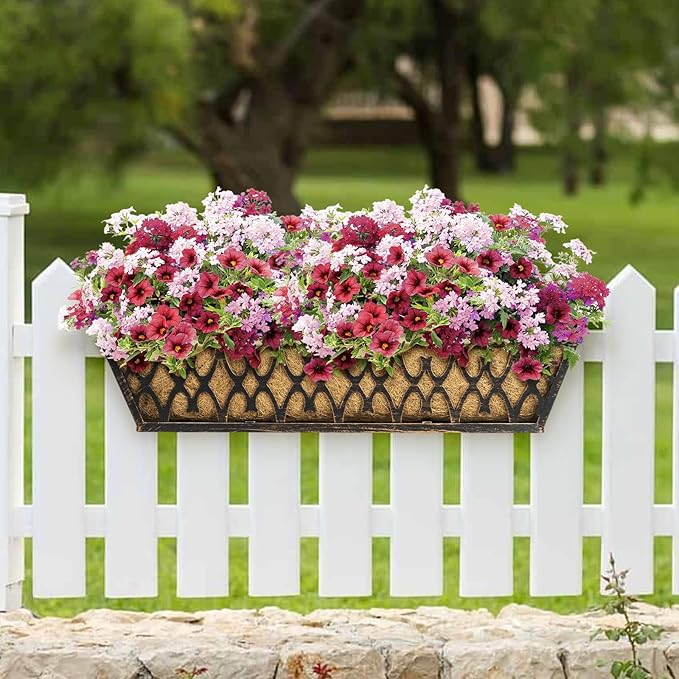 2 Pack 30 Inch Window Boxes Planters Railing Planter Box with Adjustable Brackets for Porch Fence Patio Balcony Hanging Flower Baskets with Coco Liners for Outdoor Garden Décor - Bronze