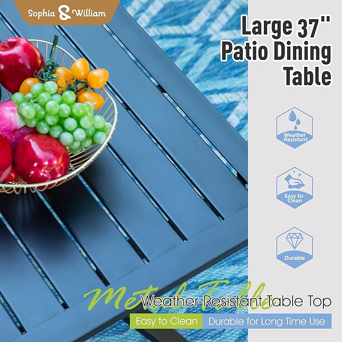 Sophia & William Patio Dining Set 5 Pieces Outdoor Furniture Set for 4 Patio Swivel Chairs Textilene Padded with 1 Metal Umbrella Table 6 Person for Lawn Garden