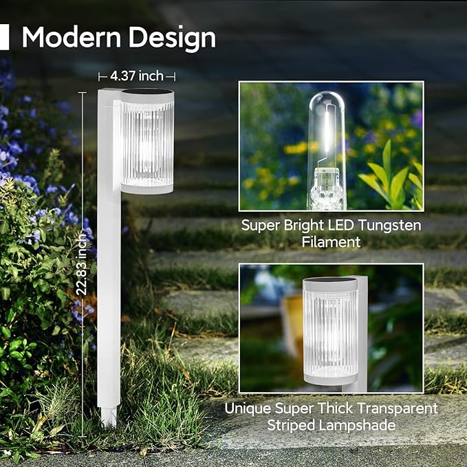 Solar Pathway Lights Outdoor, 6 Pack Upgraded Outdoor Solar Lights for Outside Super Bright Up to 12Hrs, IP65 Waterproof Solar Garden Lights for Yard Landscape Path Walkway Decor(Cool White)