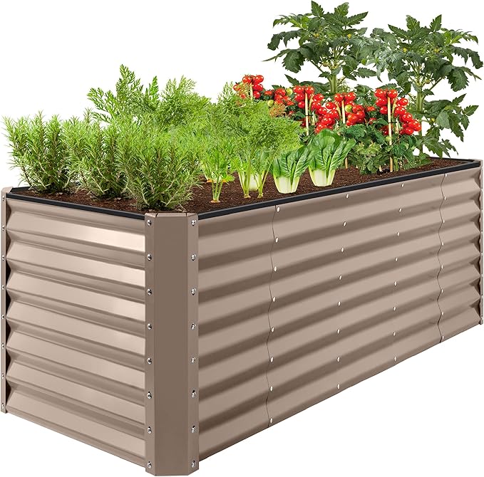 Best Choice Products 8x2x2ft Raised Outdoor Metal Garden Bed, Deep Root Box Planter for Vegetables, Flowers, Herbs, 240 Gallon Capacity, 100% Non Toxic Materials - Taupe
