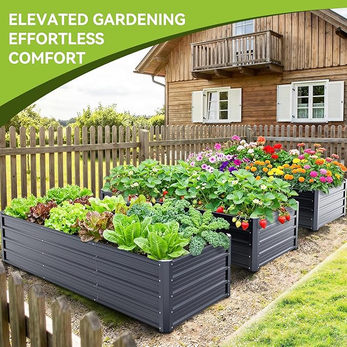 Ohuhu 8x3x1.5FT Metal Raised Garden Bed Outdoor, Reinforced Galvanized Steel Rustproof Planter Box, 100% Non-Toxic, 269 Gal Large Capacity Heavy Duty Raised Beds for Vegetables Flowers Herbs 2-Pack