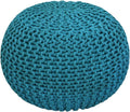 COTTON CRAFT Round Pouf - Hand Knitted Cotton Braid Cord Cable Dori Floor Pouf - Foot Stool - Ottoman Footrest Accent Seat Furniture Bean Bag - Living Room Kids Room Nursery Dorm Décor - 20x14 - Teal