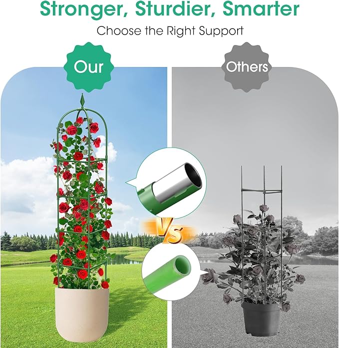 2 Pack Garden Obelisk Trellis for Climbing Plants, 71" Metal Rustproof Plant Support Rose Trellis, Tower Potted Cages for Flowers Fruits Vegetable Vines Indoor & Outdoor, Green(4 Tiers)