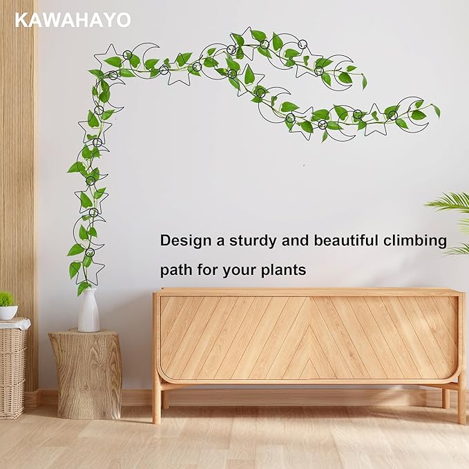 20 Pcs Chain Trellis for Climbing Plants, Plant Trellis Indoor and Outdoor, Garden Wall Trellis, Vine Support Plant Accessories for Monstera, Pothos, Ivy, Climbing Plants (Black Moon and Star)