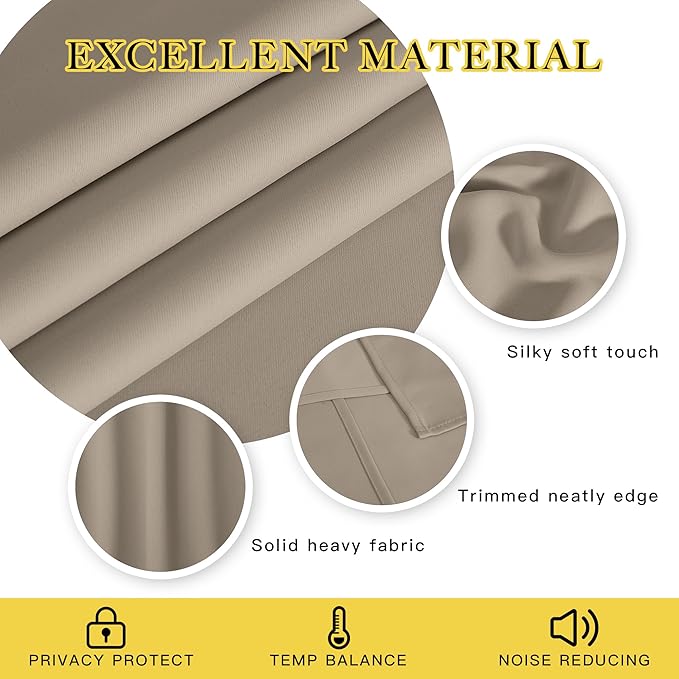 NICETOWN Taupe Blackout Curtain for Living Room - Solid Thermal Insulated Grommet Blackout Panel/Drape for Bedroom Kitchen Window (1 Panel, 52 inches Wide by 54 inches Long)