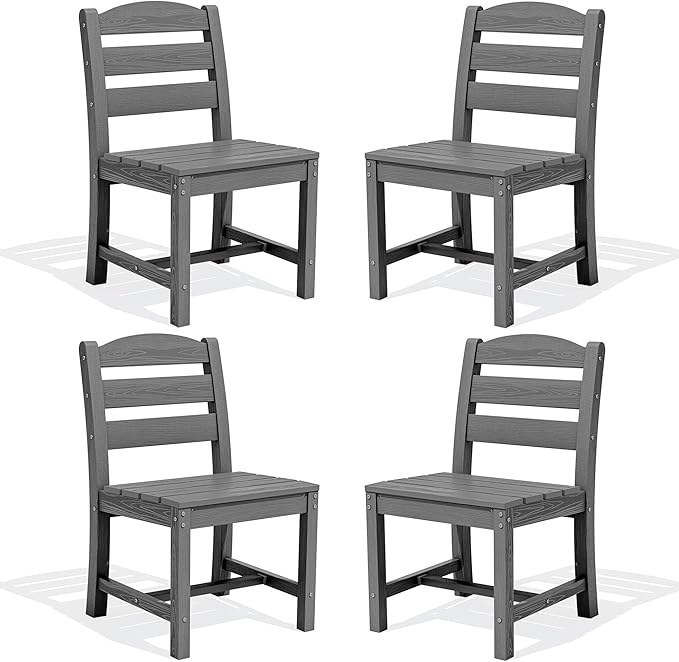 SERWALL Outdoor Dining Chairs Set of 4, All-Weather HDPE Patio Chair with 19.7" Widened Seat, for Backyard, Garden, Gray