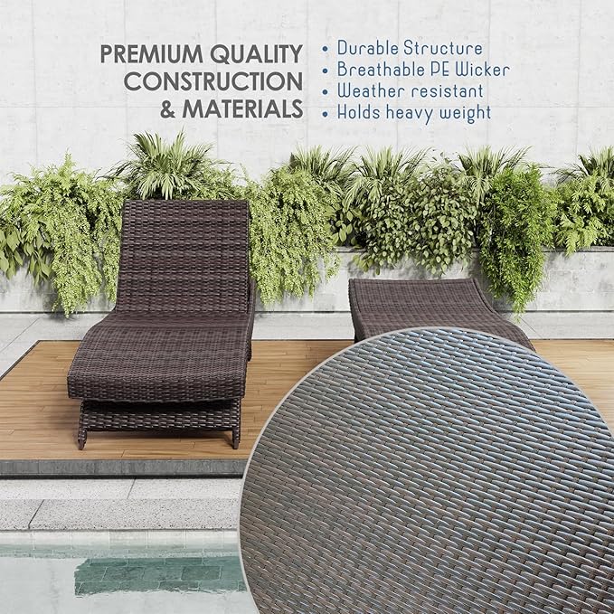 Nestl Chaise Lounge Chair Outdoor Set of 4, Wicker Patio Lounge Chair, Outdoor Lounge Chair with Reclining Backrest