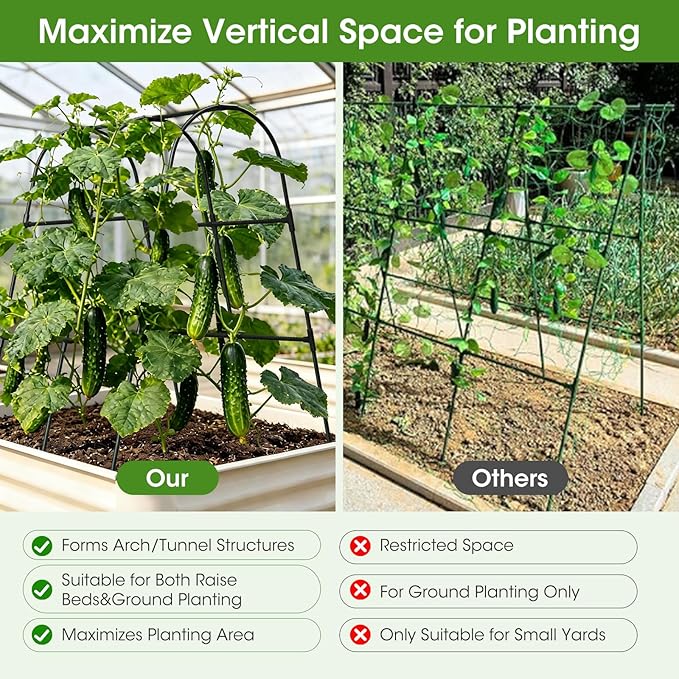 Cucumber Trellis for Raised Bed,U-Shape Garden Trellis for Climbing Plants Outdoor, Metal Arch Vegetables Trellis, Plant Support for Vine (Black, 31.5" Lx21.6 Wx47.2 H-Small)