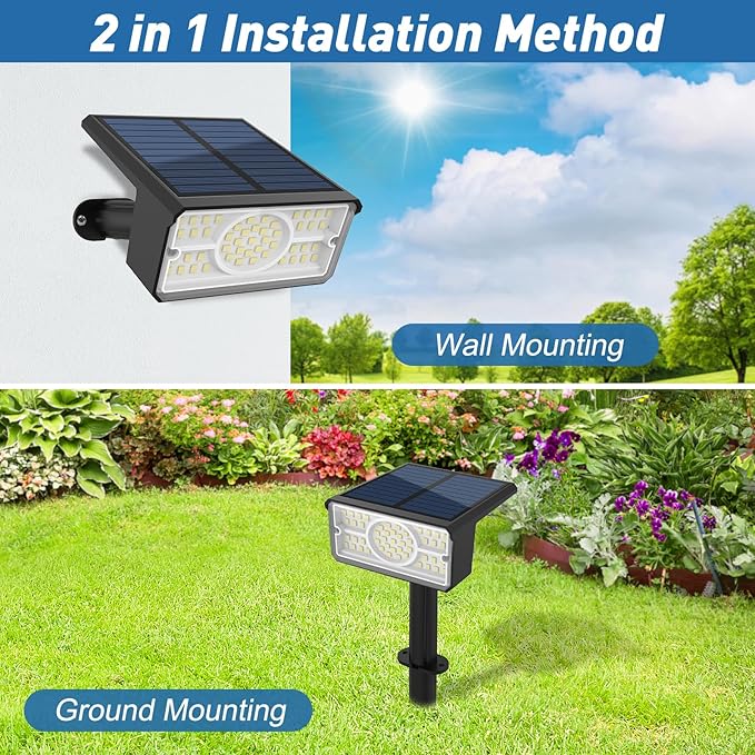 T-SUN Solar Spot Lights Outdoor, 8 Pack 49LED Landscape Spotlights, 2 Lighting Modes Auto ON/Off Solar Lights for Trees, Garden, Yard, Pathway, Driveway(White)