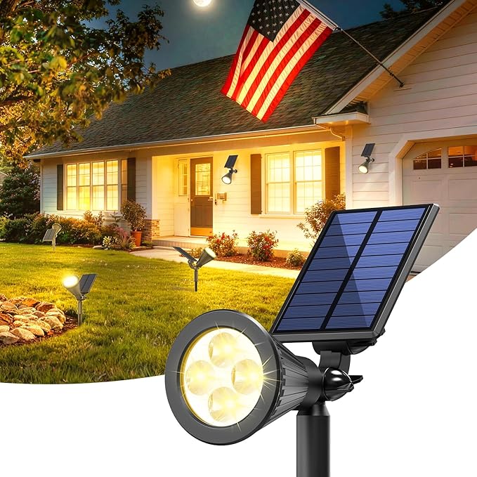 Solar Lights Outdoor Waterproof IP65,3000K Super Bright LED,2 Lighting Modes, Solar Powered Yard Garden Solar Spot Lights for Flag Landscape Auto On/Off-1 Pack