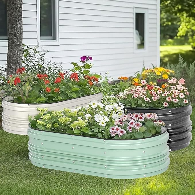 WORKPRO 2PK 4x2x1ft Galvanized Raised Garden Bed Set, Rust & Corrosion Protection, Easy Assembly, Safe Edge, Ideal for Vegetables & Flowers, Light Green