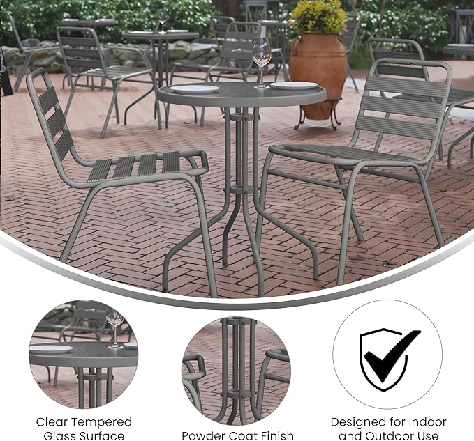Flash Furniture Bellamy 23.75'' Round Tempered Glass Metal Table, Silver