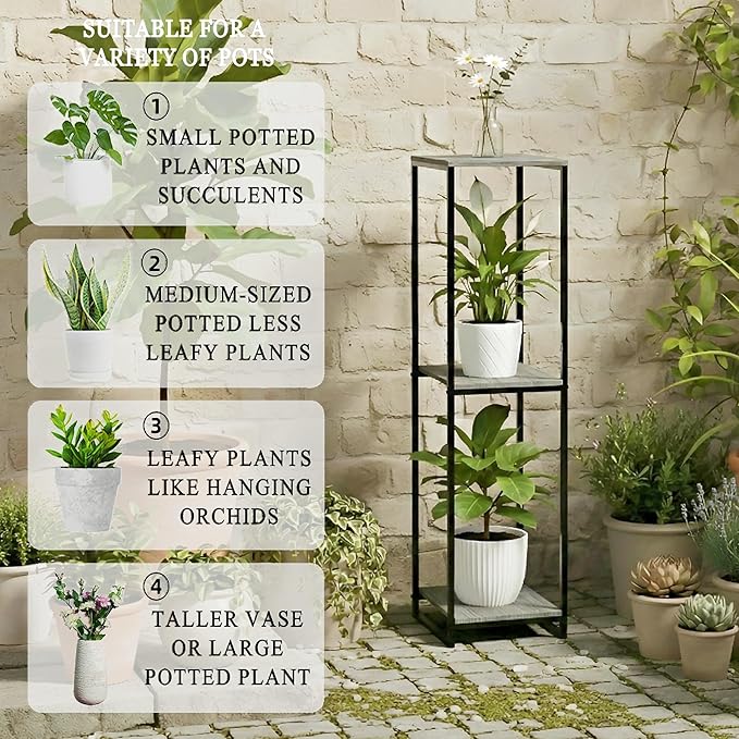46" Tall Plant Stand Indoor, 3-Tier Modern Plant Shelf, Corner Flower Pot Holder Organizer for Living Room Balcony Patio Garden (Oak Grey)