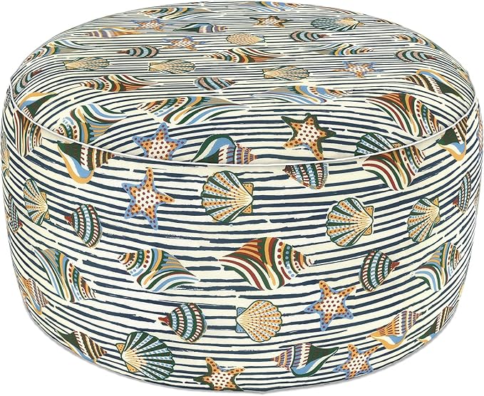 LVTXIII Indoor/Outdoor Extra Large Inflatable Ottoman Pouf D31 x H14 Inch, Round Footstool with Handle, Weather-Resistant Portable Furniture for Patio, Camping, Beach, Cabana Shells