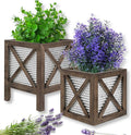 Autumn Alley Farmhouse Front Porch Planters Set of 2 Stand with Galvanized Corrugated Metal Planter for Outdoors/Indoors - Rustic Wood Square Planters Box on Legs – Charming Farmhouse Décor, Brown