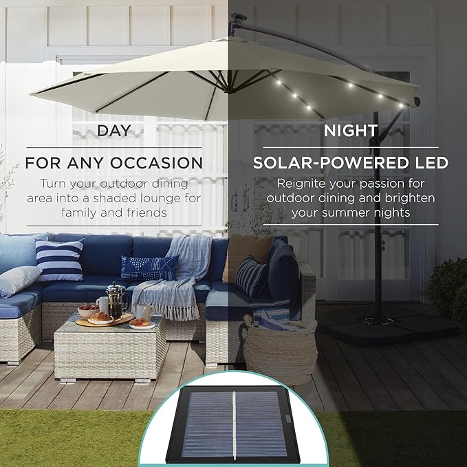 Best Choice Products 10ft Solar LED Offset Cantilever Hanging Market Patio Umbrella, 8 Sturdy Ribs, Easy Adjustment - Ivory