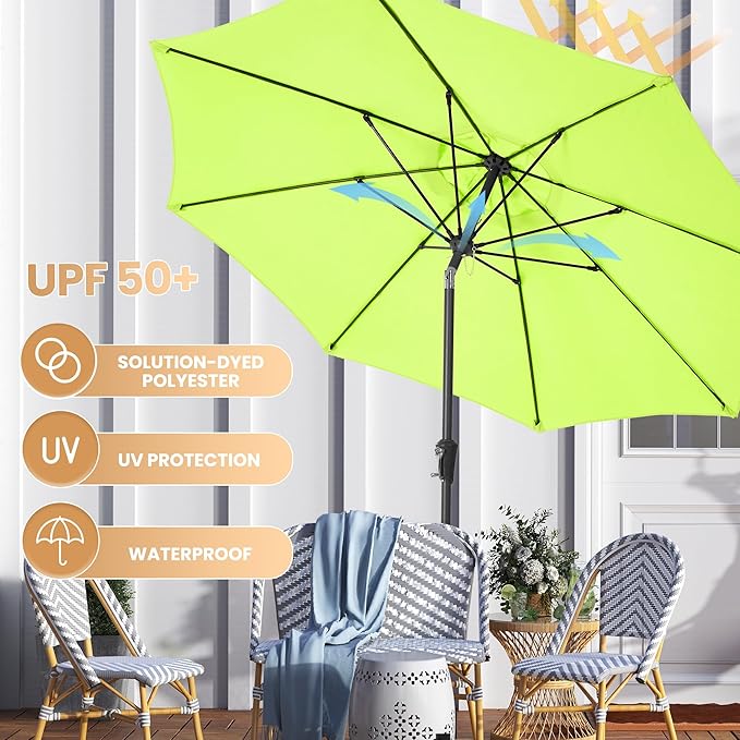 Ayge 9FT Large Outdoor Patio Umbrella Market Table Umbrella-UV Resistant, Easy Push Button Tilt and Crank, 8 Sturdy Fiberglass Ribs Heavy-Duty Pool Umbrella for Deck, Backyard,Garden,Lime
