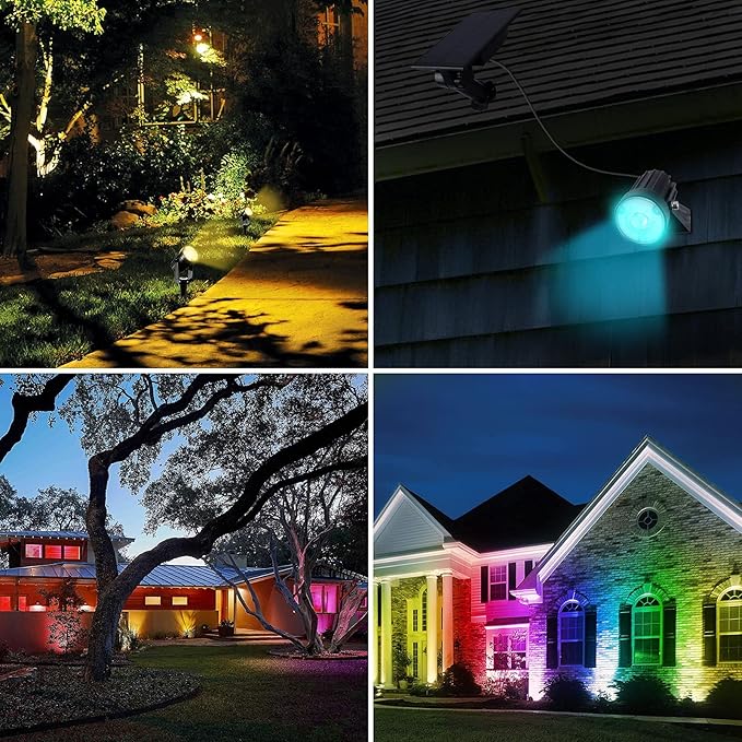 T-SUNUS RGB Solar Spot Lights Christmas, Metal Color Changing Landscape Spotlights IP65 Waterproof Spotlight 2-IN-1 Separated Panel for Outdoor Uplighting Garden Pathway Trees Flag Pond Yard Halloween