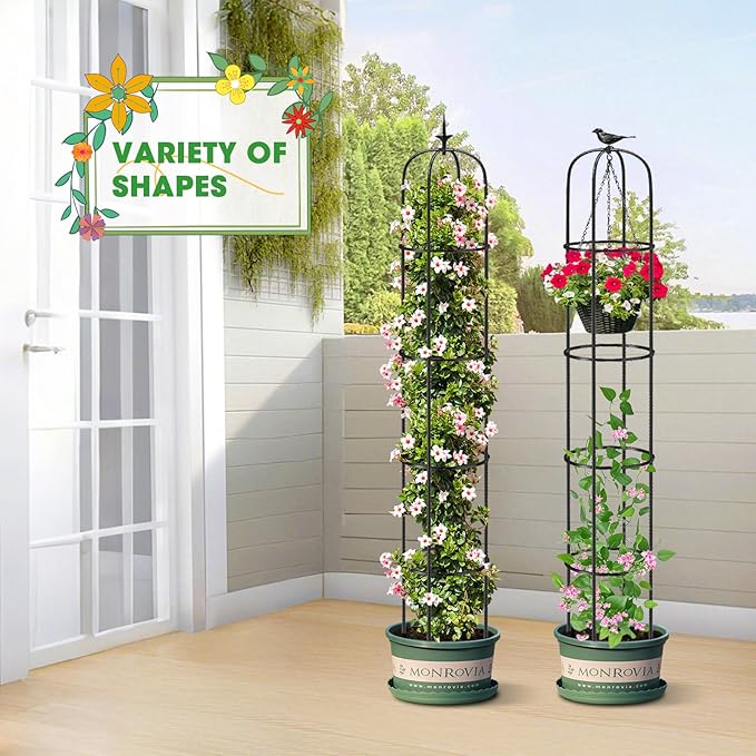 Tower Obelisk Garden Trellis for Climbing Plant，6.3FT/75.6" Rustproof Metal Potted Plant Climbing Support for Indoor Outdoor Flowers Vegetable Fruits Vines Support (1PCS)