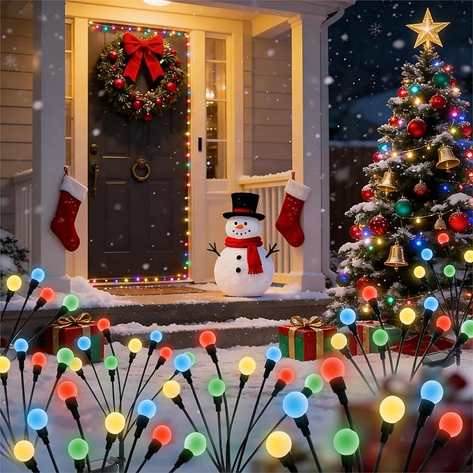 ALSO GO Solar Garden Lights, Solar Firefly Lights Outdoor 8 Pack 64 LEDs, Color Changing Swaying Light for Yard Patio Pathway Holiday Decoration, Iron Wire & Heavy Bulb Base, Gardening Gifts