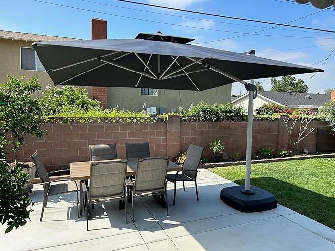 PURPLE LEAF 11 Feet Double Top Deluxe Square Patio Umbrella Offset Hanging Umbrella Cantilever Outdoor Market Umbrella Garden, Grey