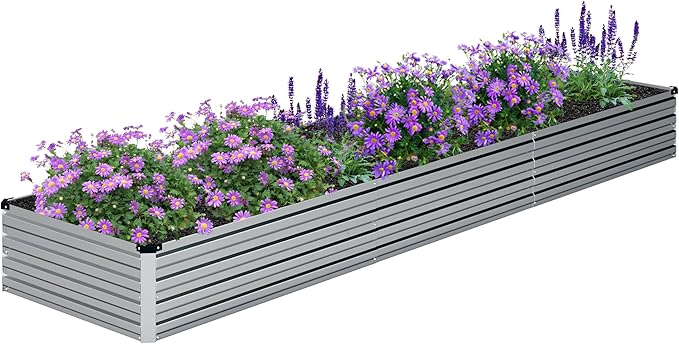 12x2x1FT Galvanized Raised Garden Bed Kit,Vegetable Boxes-Rectangle Metal Flower Box,Large Planter Raised Beds Outdoor Garden for Planting,Fruit,Herb-Silver