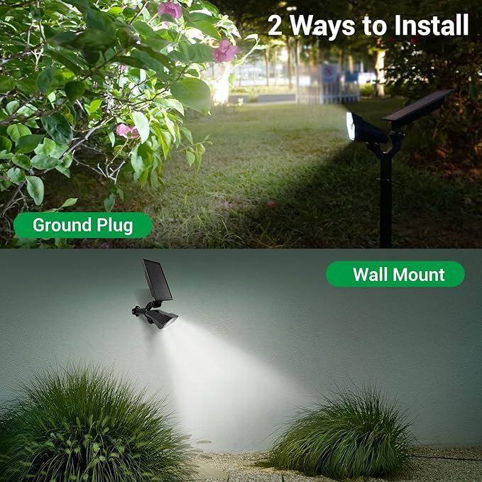 Solar Spotlights Outdoor, 4 Modes Solar Landscape Spot Light with Super Brightness LED, Panel & Light Adjustable, Solar Powered Security Lights IP65 Waterproof for Walkway Yard Garden, 2 Pack