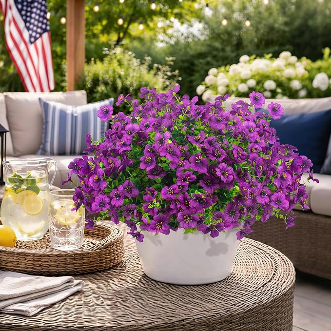 20 Bundles Artificial Flowers for Outdoors, UV Resistant Fake Plants Flowers Greenery Shrubs Plants for Decoration Outside Plants Hanging Planter Home Garden Decor (Fuchsia)