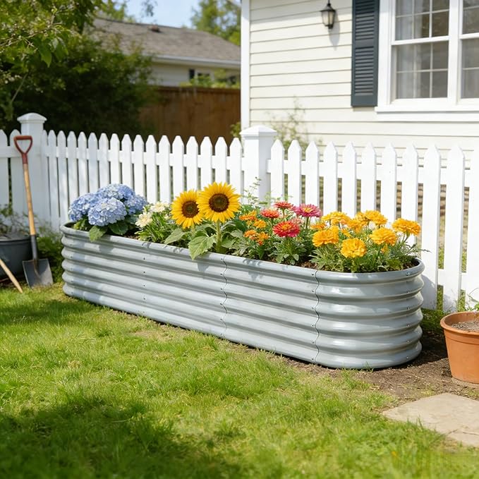 4-Pack Galvanized Raised Garden Bed 8x4x1.5 | 10x2x1.5 ft, 18" Tall Metal Planter Boxes Outdoor for Herb Vegetable, Modular Raised Flower Bed for Gardening with Zn-Al-Mg Coated - Brooklyn Grey