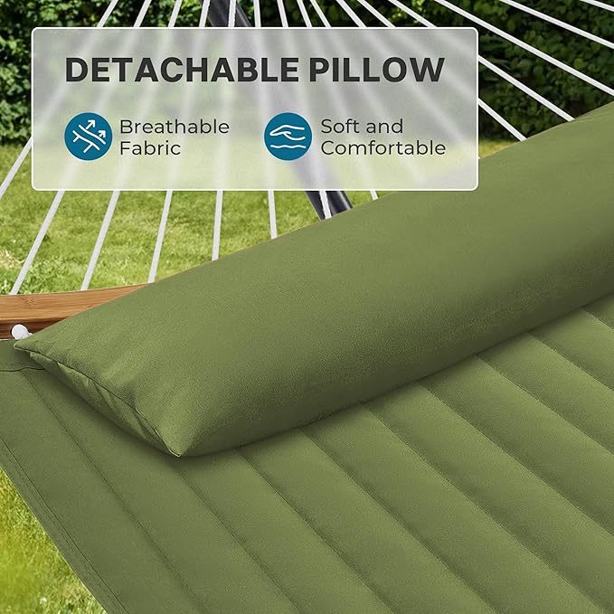SUPERJARE Curved-Bar Hammock with Stand, 2 Person Heavy Duty Hammock Frame, Detachable Pillow & Portable Carrying Bag, Perfect for Outdoor & Indoor, Spring Green