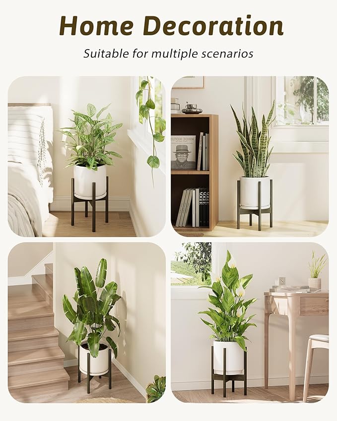 Adjustable Plant Stand Indoor, Bamboo Plant Stand Fits 8 9 10 11 12 Inches, Small Corner Planter Holder for Indoor Plants, Single Floor Plant Stands for Living Room Balcony, Tea Brown Tall