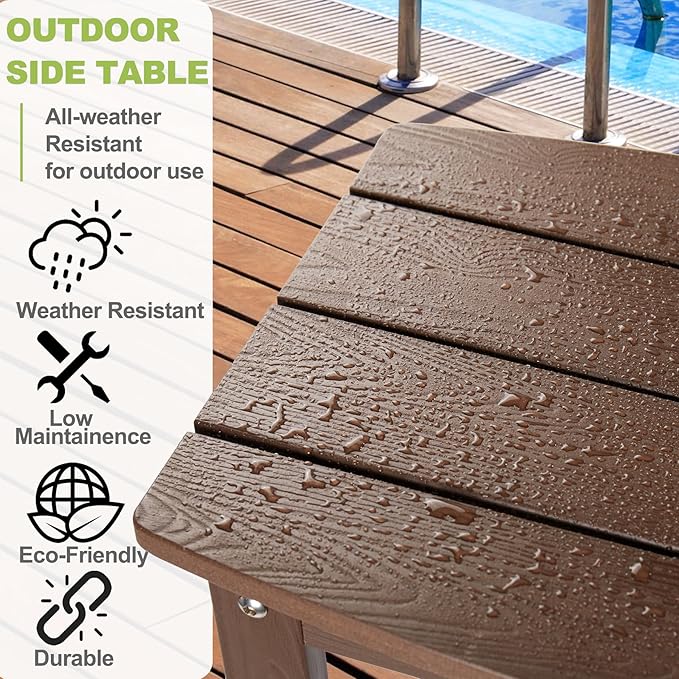 Y&M Outdoor Side Table, HIPS Adirondack Small Single Table, Waterproof Square Outside Table, Balcony Modern End Tables for Patio, Pool, Beach, Porch, Deck, Indoor or Outdoor Use (Coffee, 2 Pack)