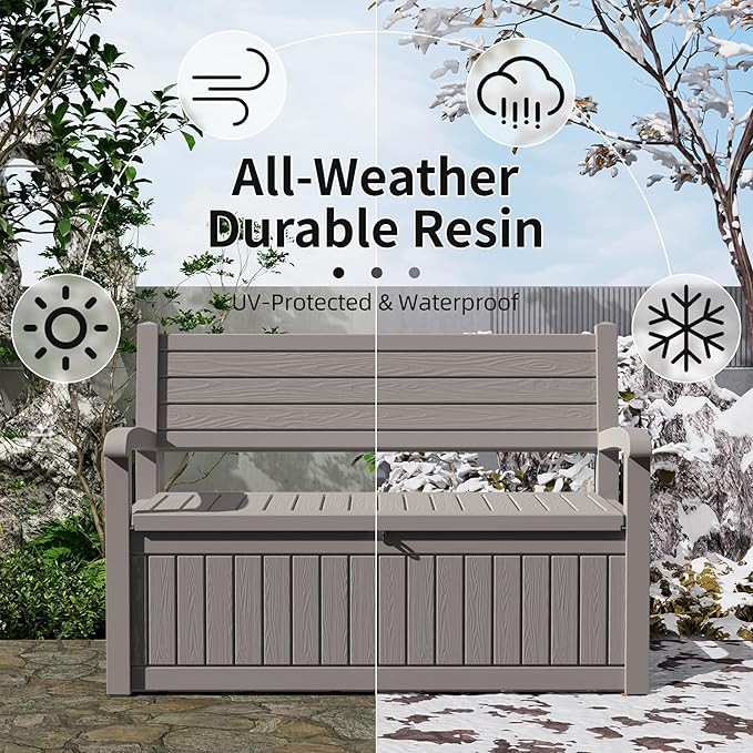 DRATO 75 Gallon Storage Bench Deck Box Outdoor Indoor,Lockable Durable All-Weather Seating with Hidden Storage,Deck Storage for Garden, Pool, Patio