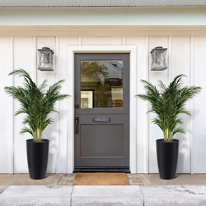 GarveeLife Set of 2 Tall Planters for Outdoor Plants, 22 in Large Planters for Outdoor Indoor Plants with Water Level Monitor ＆ Inner Bucket, Automatic Watering, for Porch, Patio, Backyard, Black