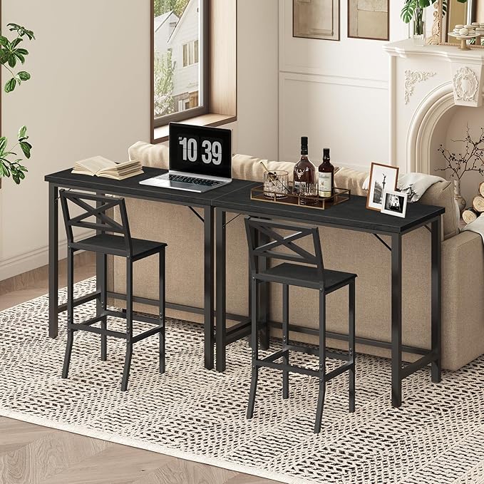 Narrow Bar Table, 63-Inch Pub Table for Dining Room, Counter Bar Tables with Sturdy Metal Frame, Connectable Bar Table, Multifunctional Console Table, Black BTBK1601